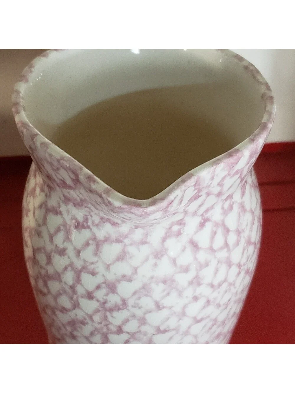 Vintage Pink Spongeware Pitcher Ceramic Milk Jug Juice Farmhouse Cottage